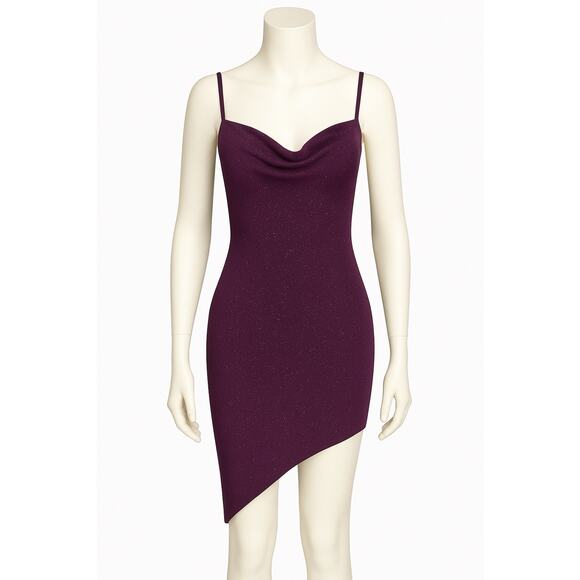 Honey and Rosie Women's Plum Glitter Asymmetrical Hem Cocktail Dress Size S - Picture 1 of 11